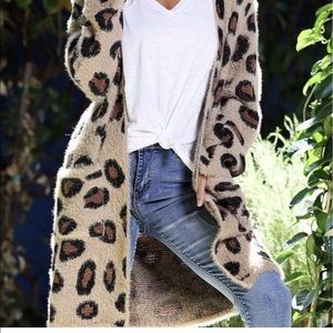 New Fuzzy Leopard Cardigan Womens Long Small S
